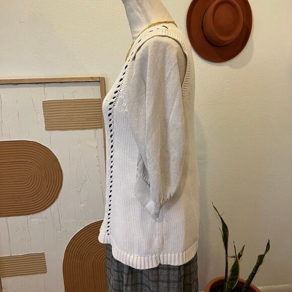 LOFT White Chunky Cotton Knit Woven Stitch Pullover Sweater Vest - M - Picture 3 of 11